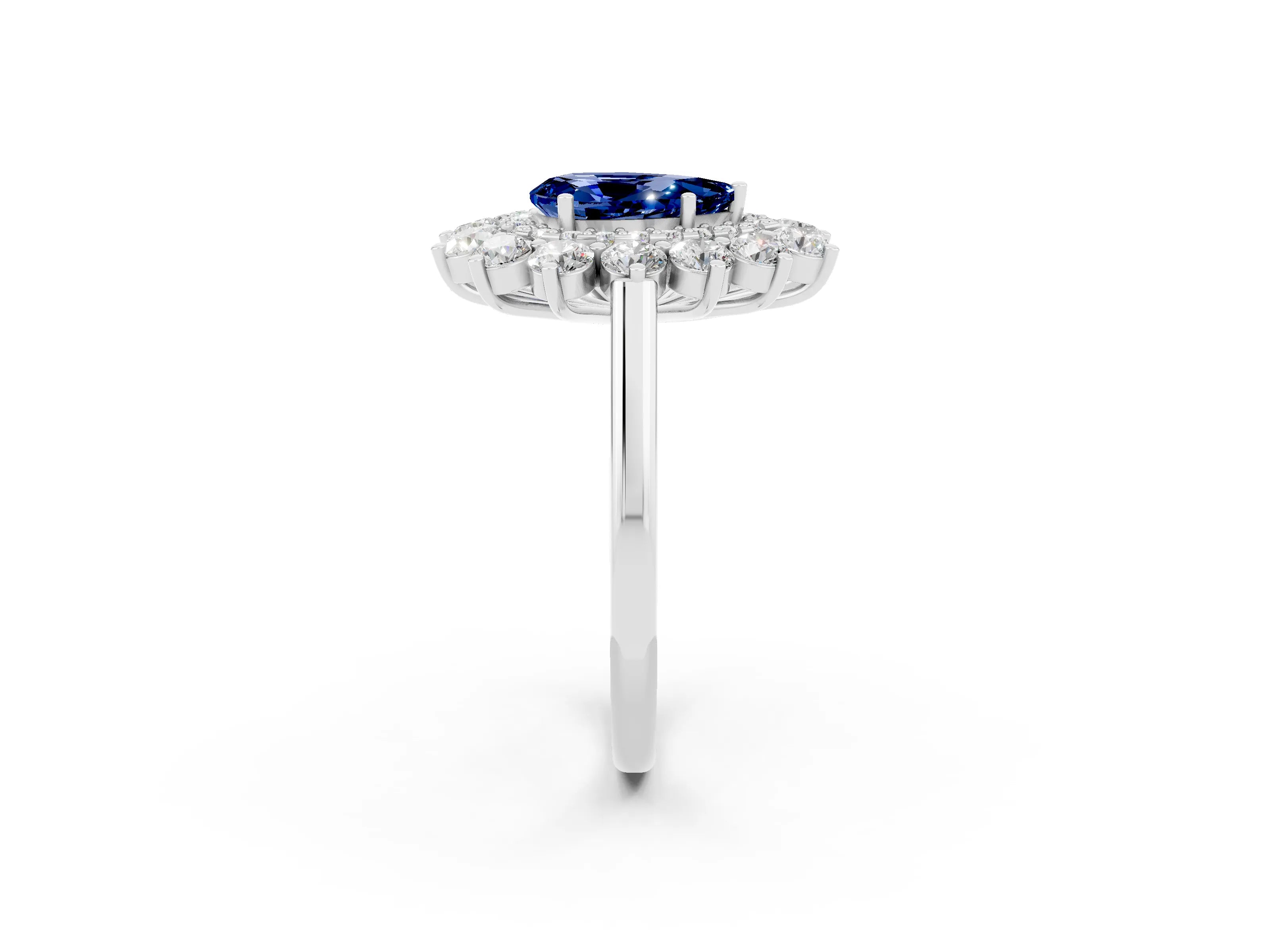 White gold Pear Cut Halo Cluster Diamond Ring with Pave Band and Four-Prong Setting_2