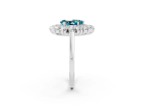 White gold Pear Cut Halo Cluster Diamond Ring with Pave Band and Four-Prong Setting_2