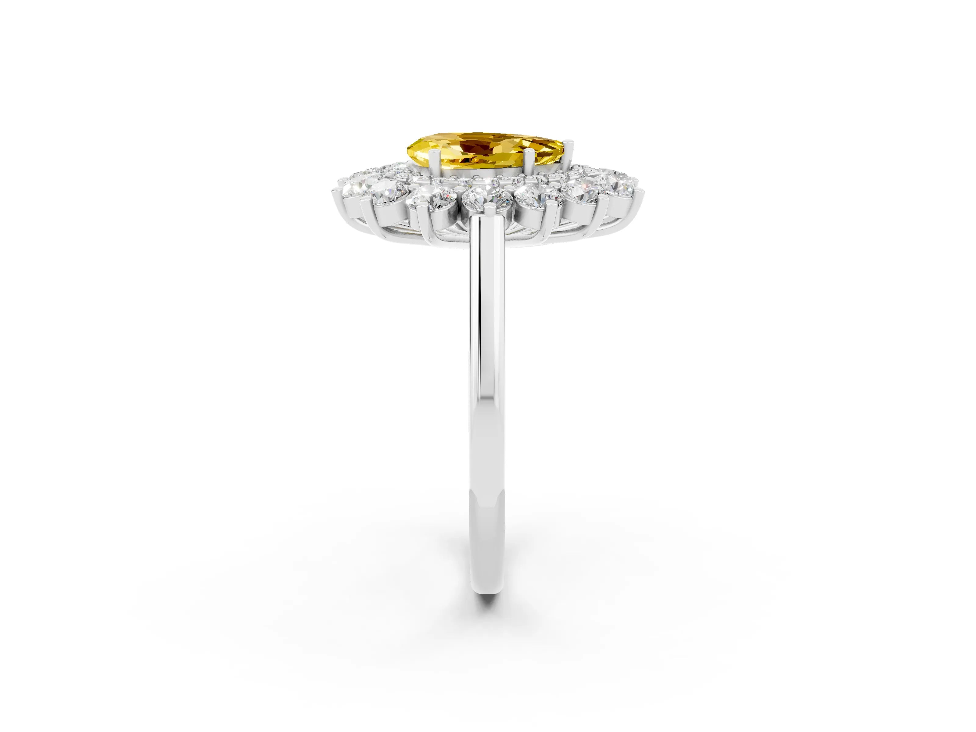 White gold Pear Cut Halo Cluster Diamond Ring with Pave Band and Four-Prong Setting_2