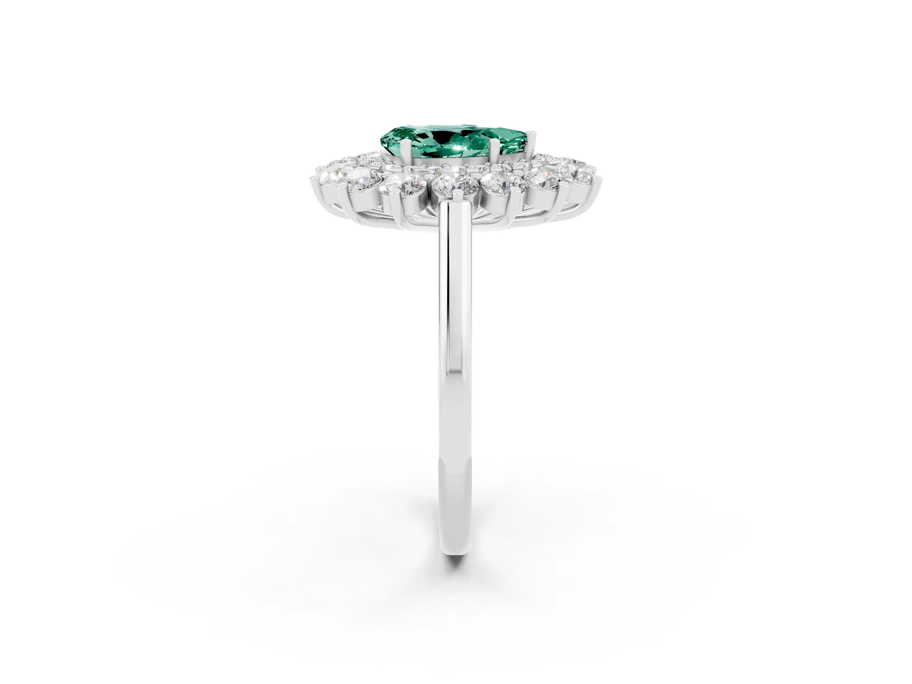 White gold Pear Cut Halo Cluster Diamond Ring with Pave Band and Four-Prong Setting_2