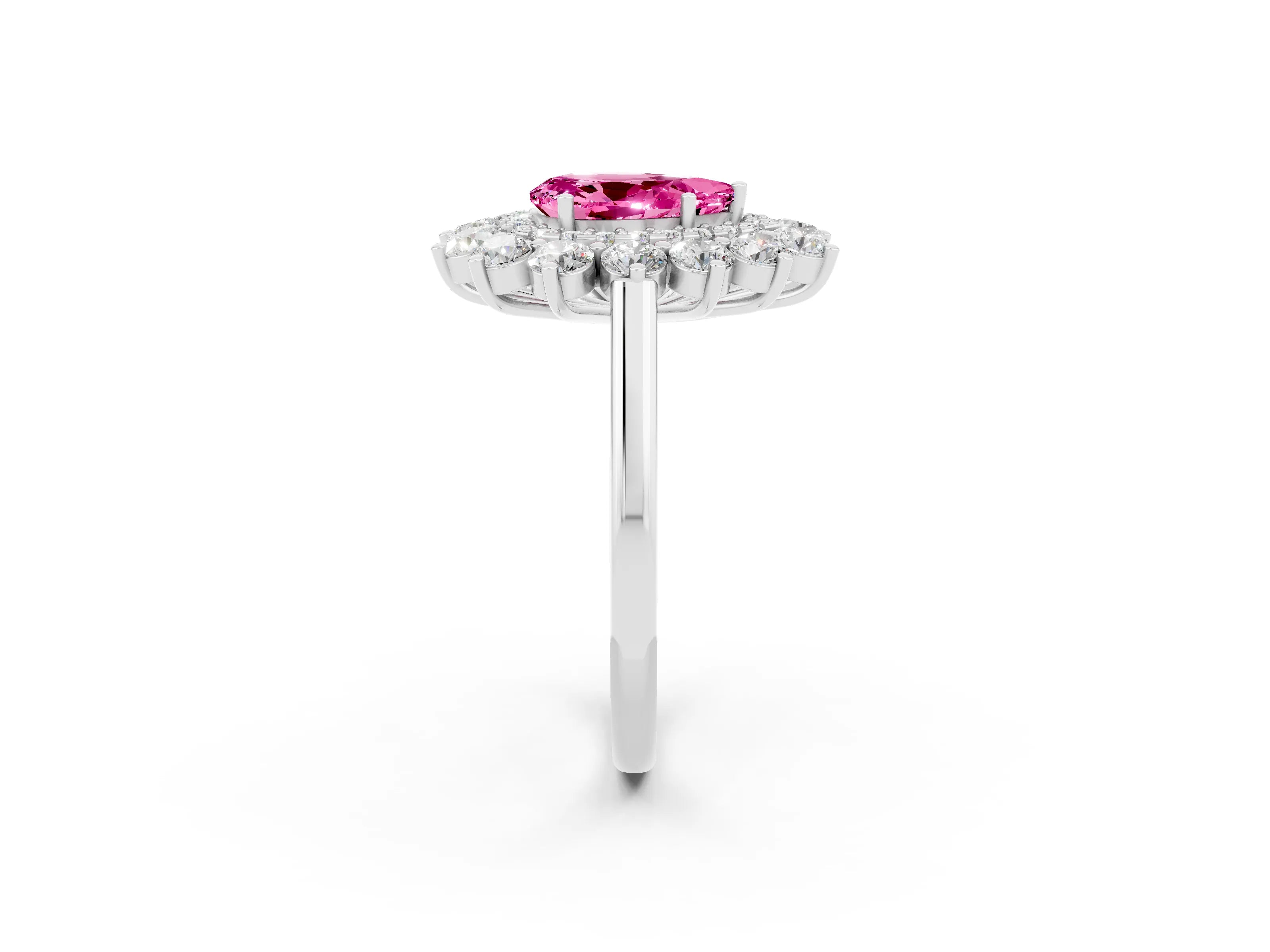 White gold Pear Cut Halo Cluster Diamond Ring with Pave Band and Four-Prong Setting_2