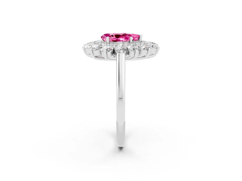 White gold Pear Cut Halo Cluster Diamond Ring with Pave Band and Four-Prong Setting_2
