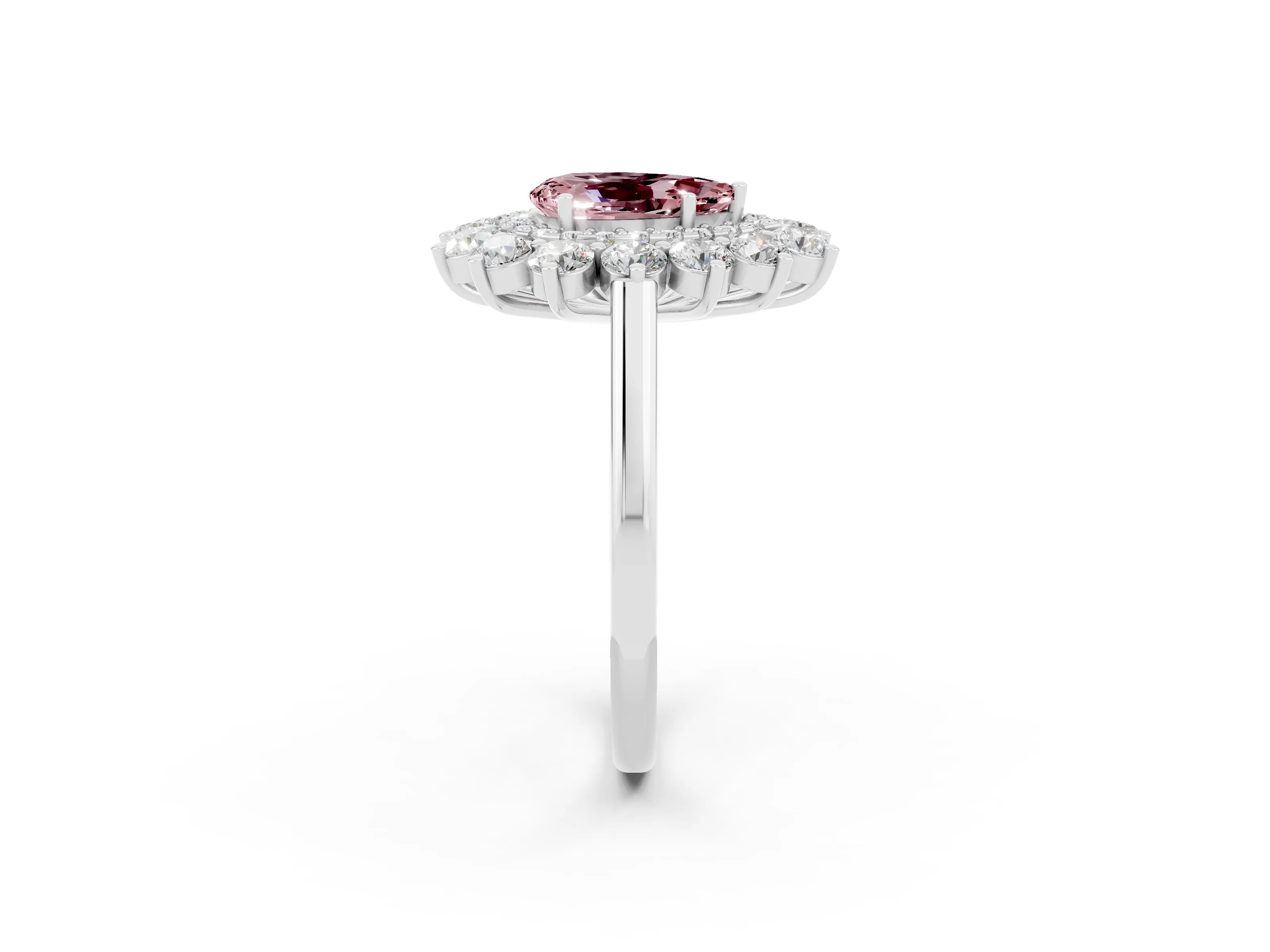 White gold Pear Cut Halo Cluster Diamond Ring with Pave Band and Four-Prong Setting_2