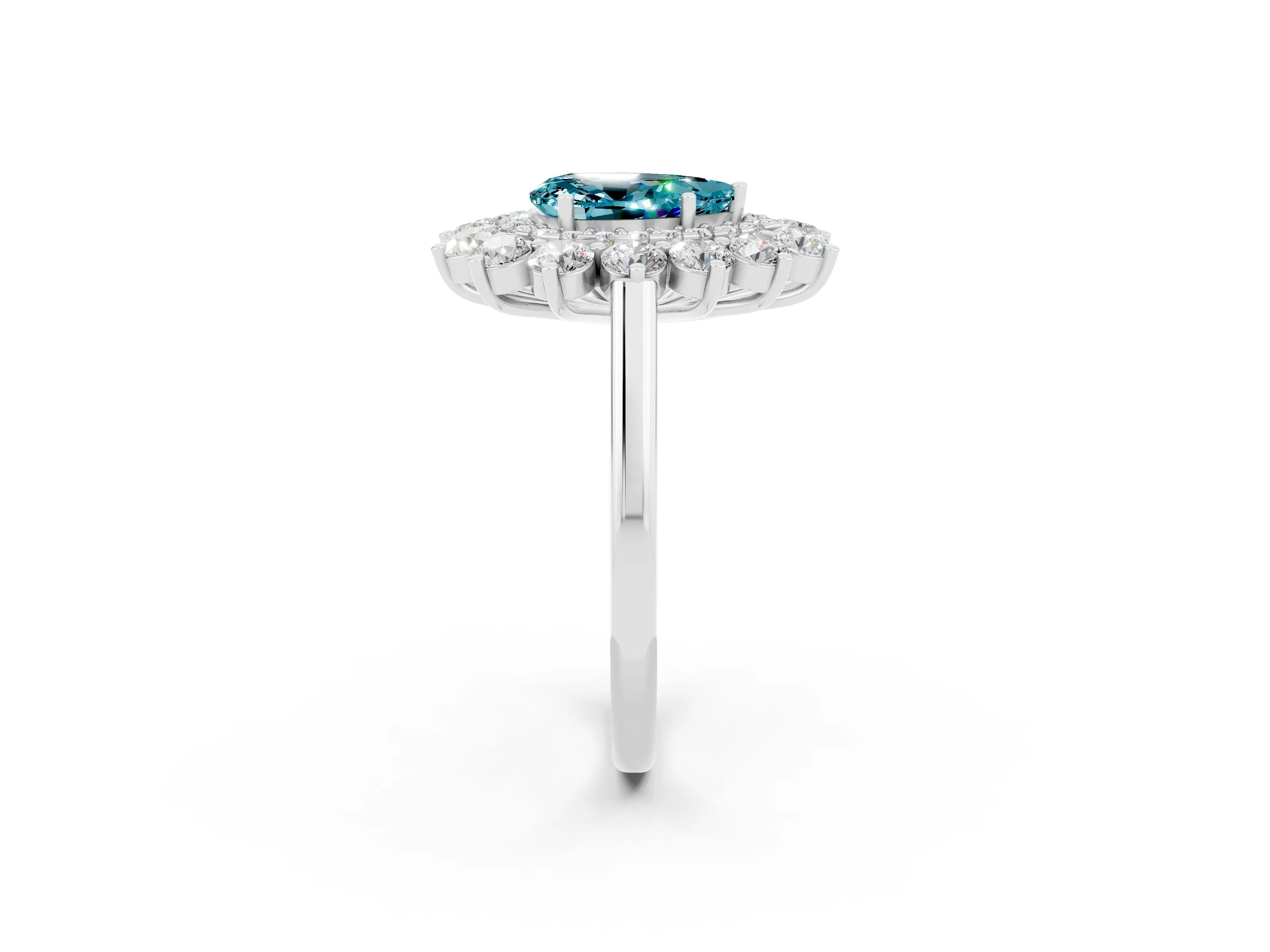 White gold Pear Cut Halo Cluster Diamond Ring with Pave Band and Four-Prong Setting_2
