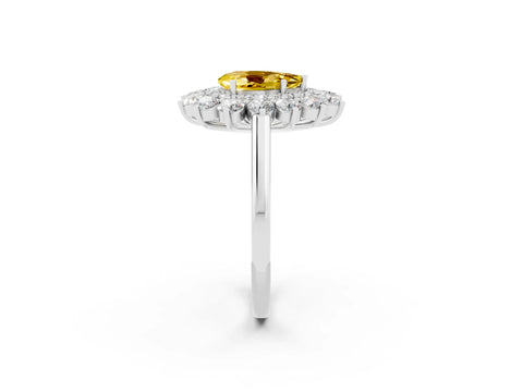 White gold Pear Cut Halo Cluster Diamond Ring with Pave Band and Four-Prong Setting_2