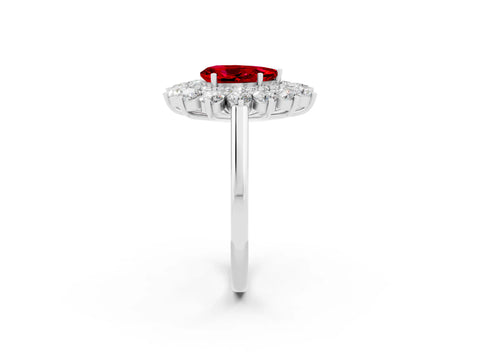 White gold Pear Cut Halo Cluster Diamond Ring with Pave Band and Four-Prong Setting_2