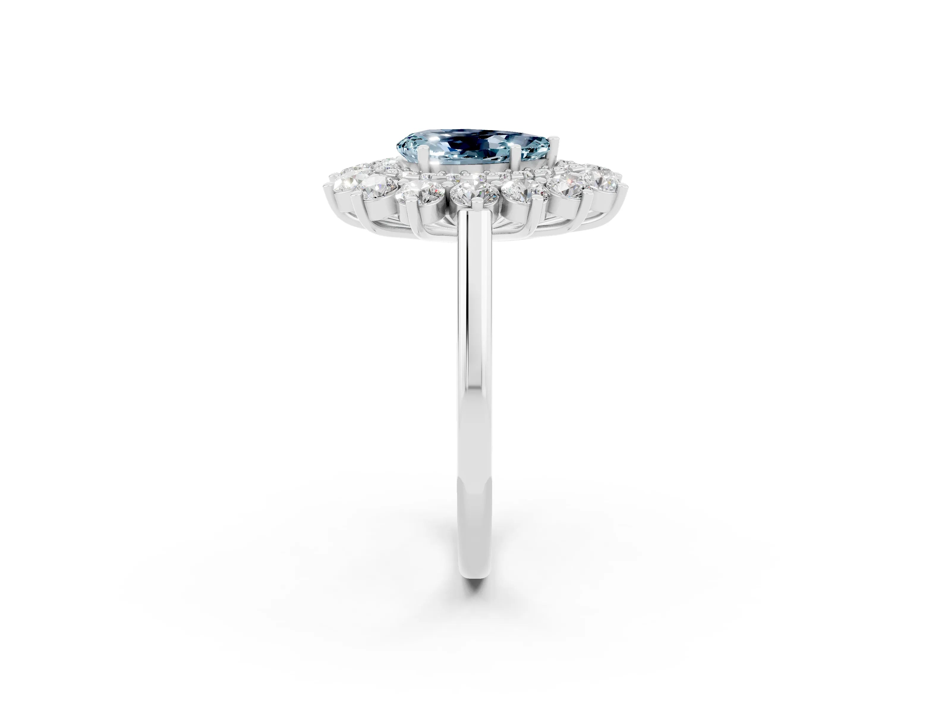 White gold Pear Cut Halo Cluster Diamond Ring with Pave Band and Four-Prong Setting_2