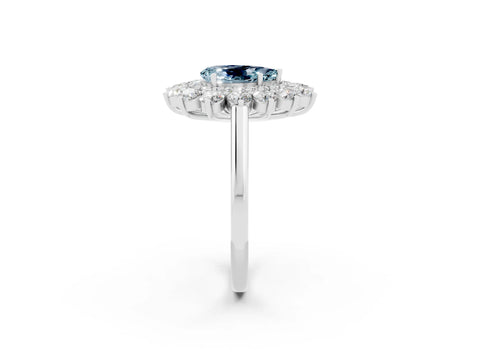 White gold Pear Cut Halo Cluster Diamond Ring with Pave Band and Four-Prong Setting_2