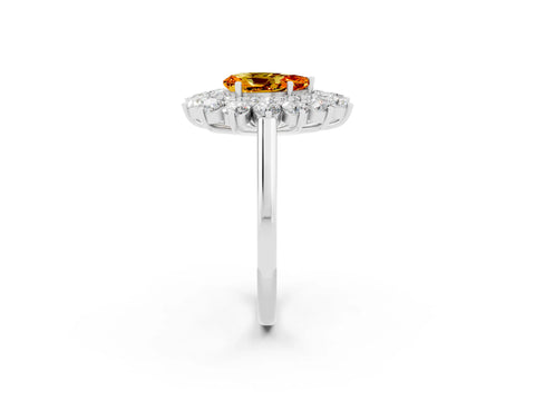 White gold Pear Cut Halo Cluster Diamond Ring with Pave Band and Four-Prong Setting_2