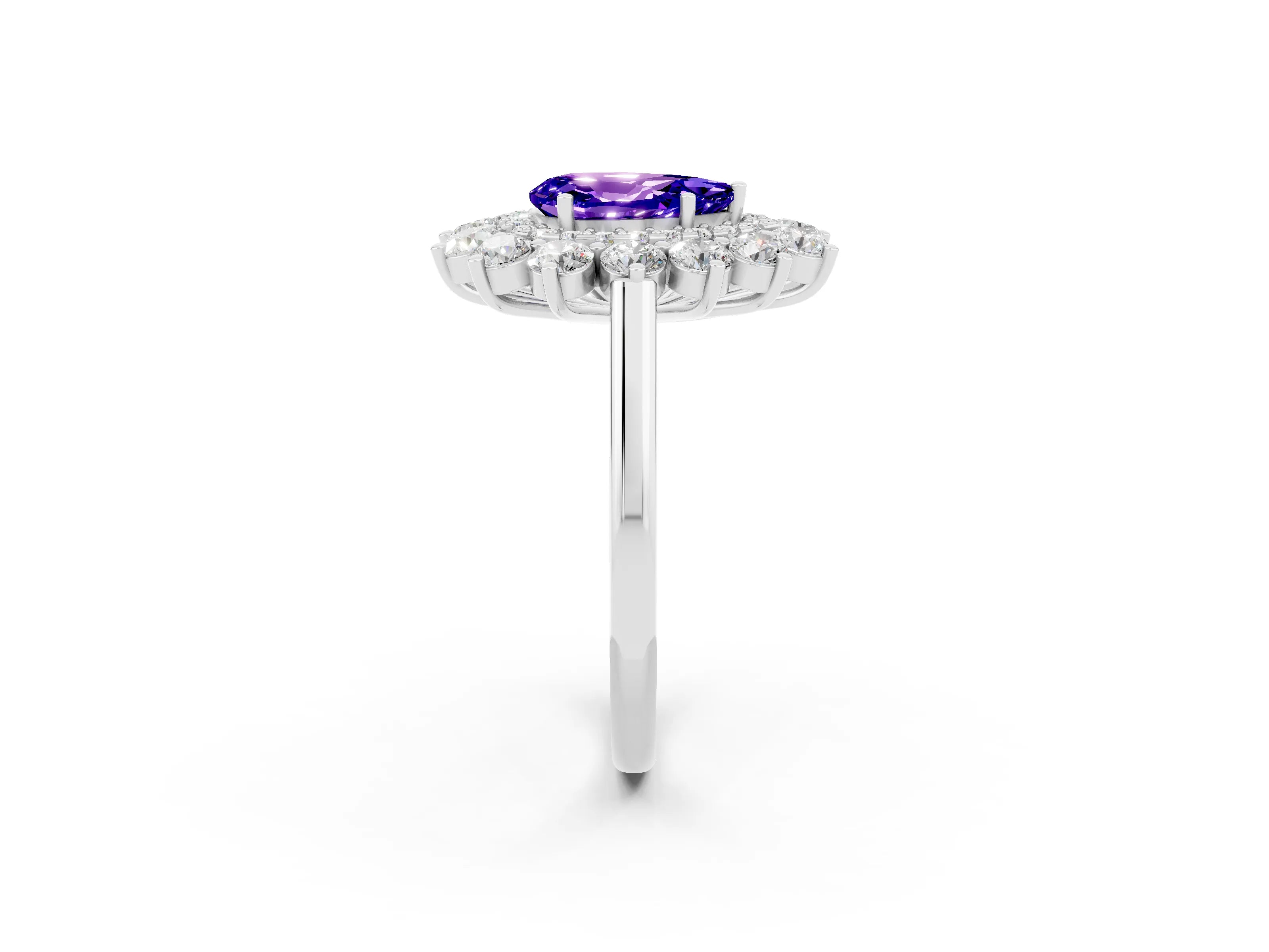 White gold Pear Cut Halo Cluster Diamond Ring with Pave Band and Four-Prong Setting_2