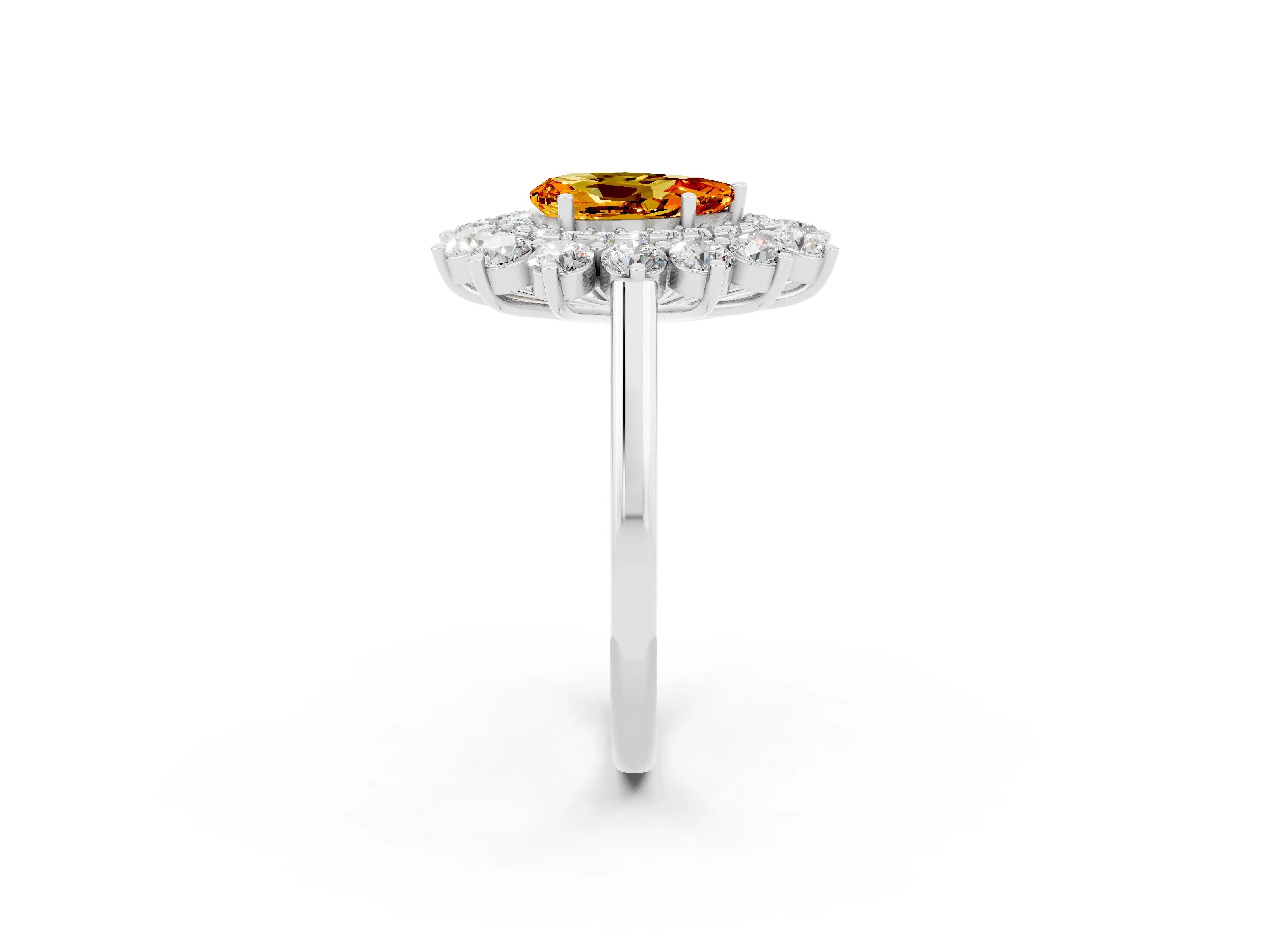 White gold Pear Cut Halo Cluster Diamond Ring with Pave Band and Four-Prong Setting_2
