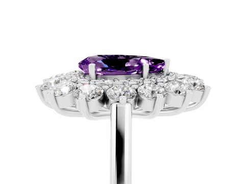 White gold Pear Cut Halo Cluster Diamond Ring with Pave Band and Four-Prong Setting_30