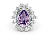 White gold Pear Cut Halo Cluster Diamond Ring with Pave Band and Four-Prong Setting_30