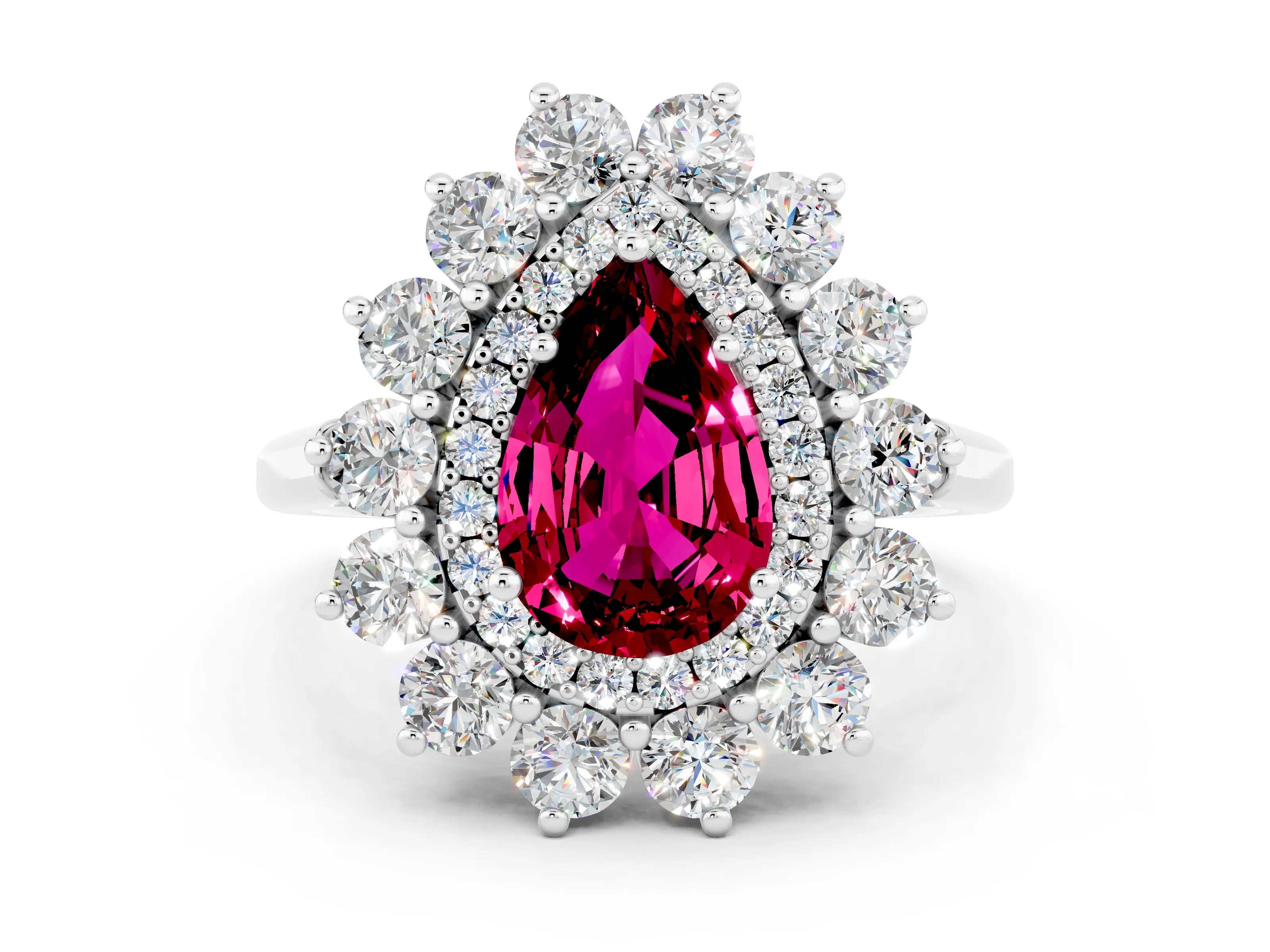 White gold Pear Cut Halo Cluster Diamond Ring with Pave Band and Four-Prong Setting_30