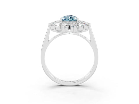 White gold Pear Cut Halo Cluster Diamond Ring with Pave Band and Four-Prong Setting_30