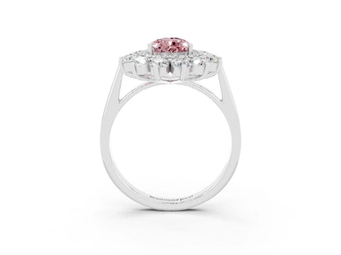 White gold Pear Cut Halo Cluster Diamond Ring with Pave Band and Four-Prong Setting_30