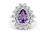 White gold Pear Cut Halo Cluster Diamond Ring with Pave Band and Four-Prong Setting_30