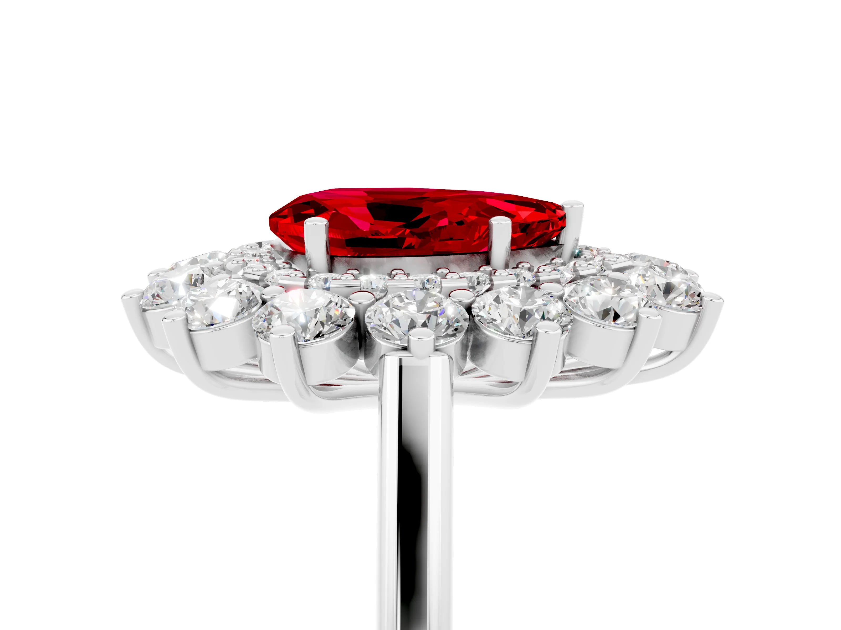 White gold Pear Cut Halo Cluster Diamond Ring with Pave Band and Four-Prong Setting_31