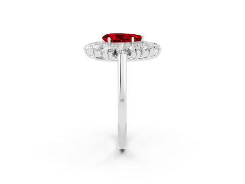 White gold Pear Cut Halo Cluster Diamond Ring with Pave Band and Four-Prong Setting_32