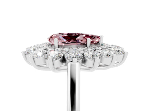 White gold Pear Cut Halo Cluster Diamond Ring with Pave Band and Four-Prong Setting_32