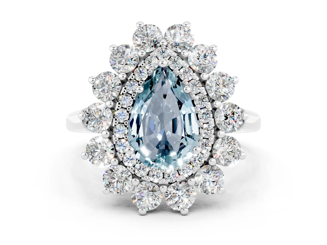 White gold Pear Cut Halo Cluster Diamond Ring with Pave Band and Four-Prong Setting_33