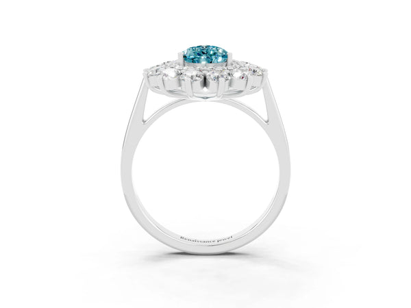White gold Pear Cut Halo Cluster Diamond Ring with Pave Band and Four-Prong Setting