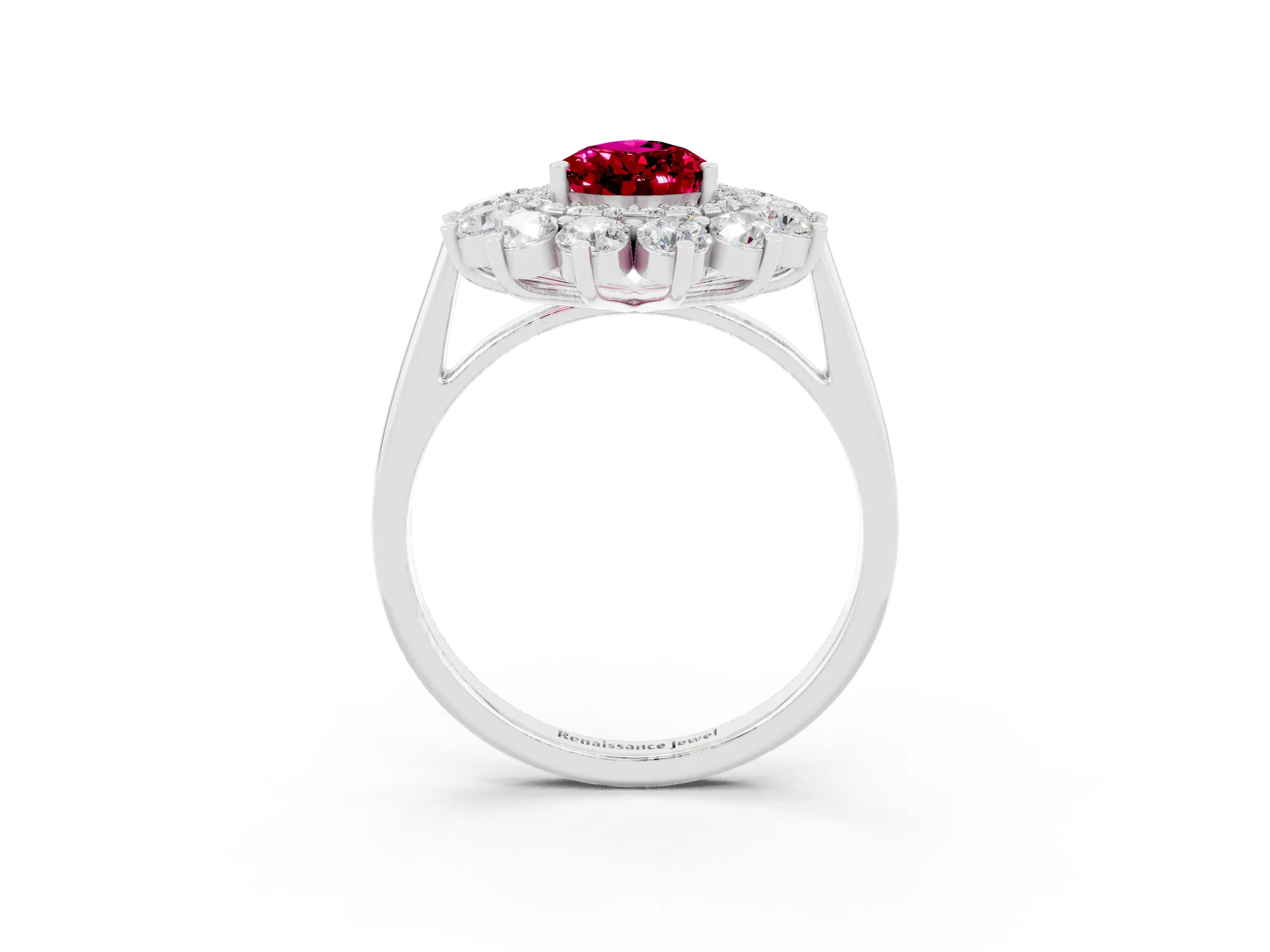 White gold Pear Cut Halo Cluster Diamond Ring with Pave Band and Four-Prong Setting_33