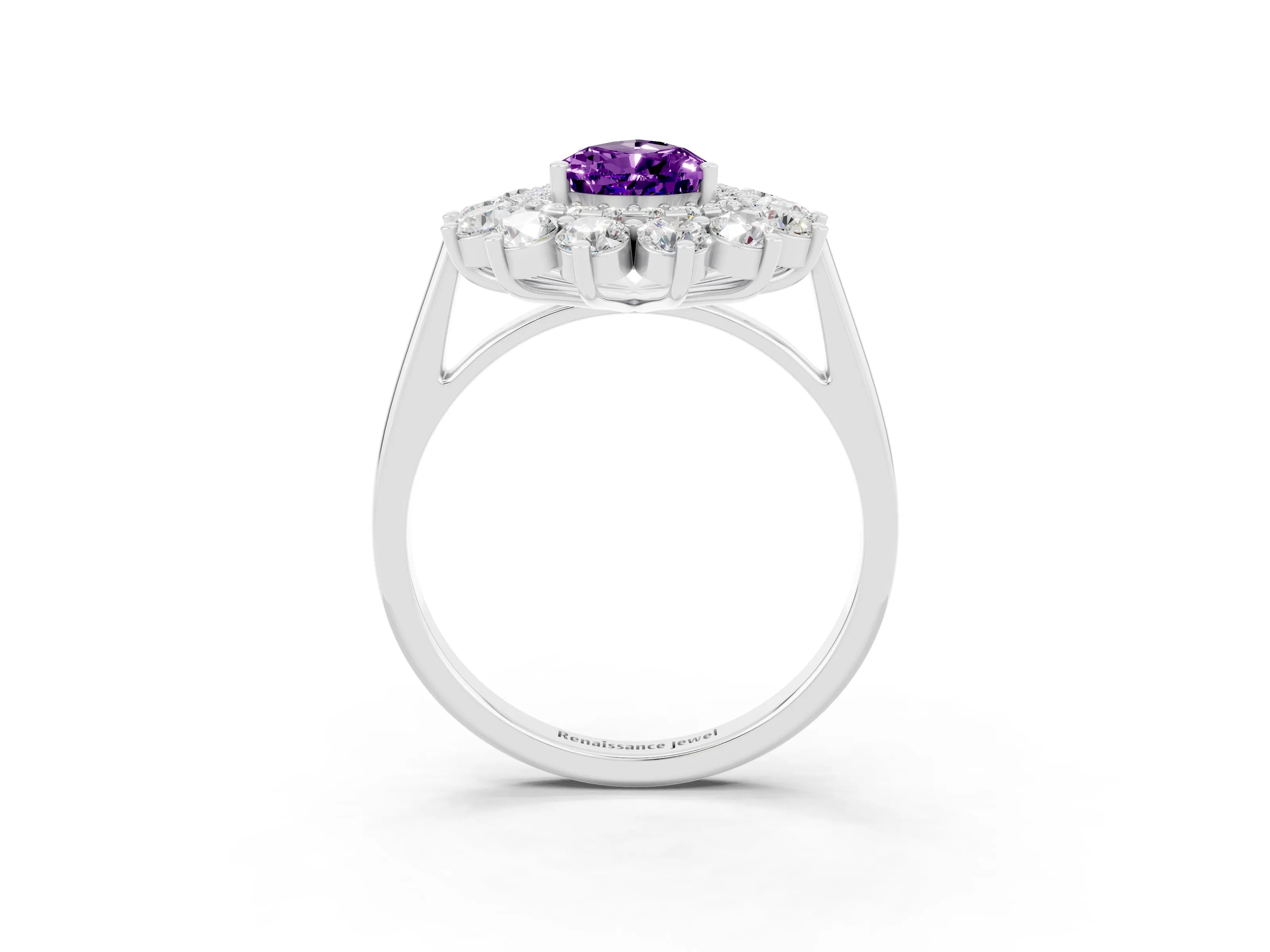 White gold Pear Cut Halo Cluster Diamond Ring with Pave Band and Four-Prong Setting_33
