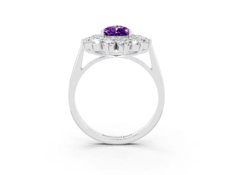 White gold Pear Cut Halo Cluster Diamond Ring with Pave Band and Four-Prong Setting_33