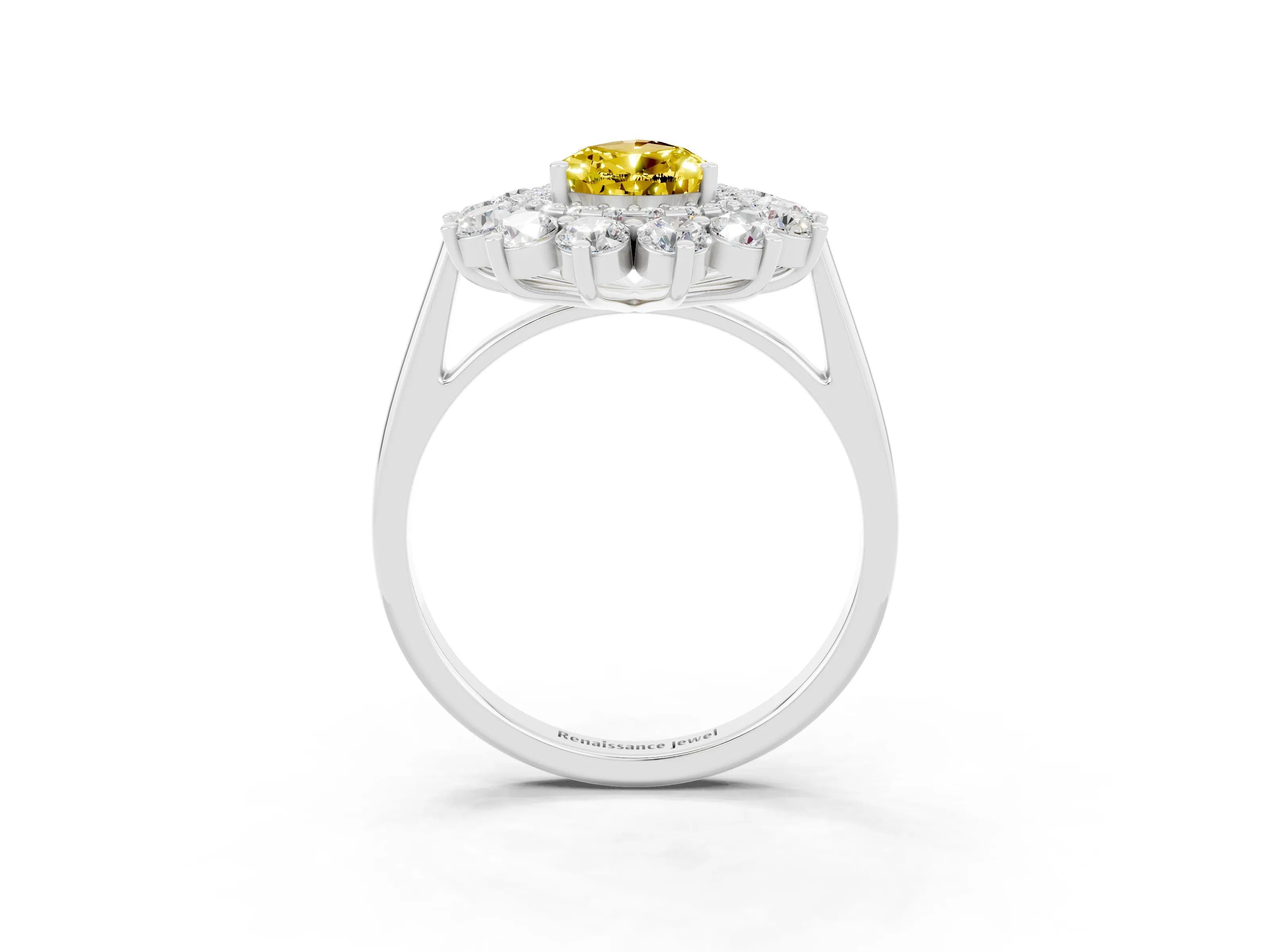 White gold Pear Cut Halo Cluster Diamond Ring with Pave Band and Four-Prong Setting_33