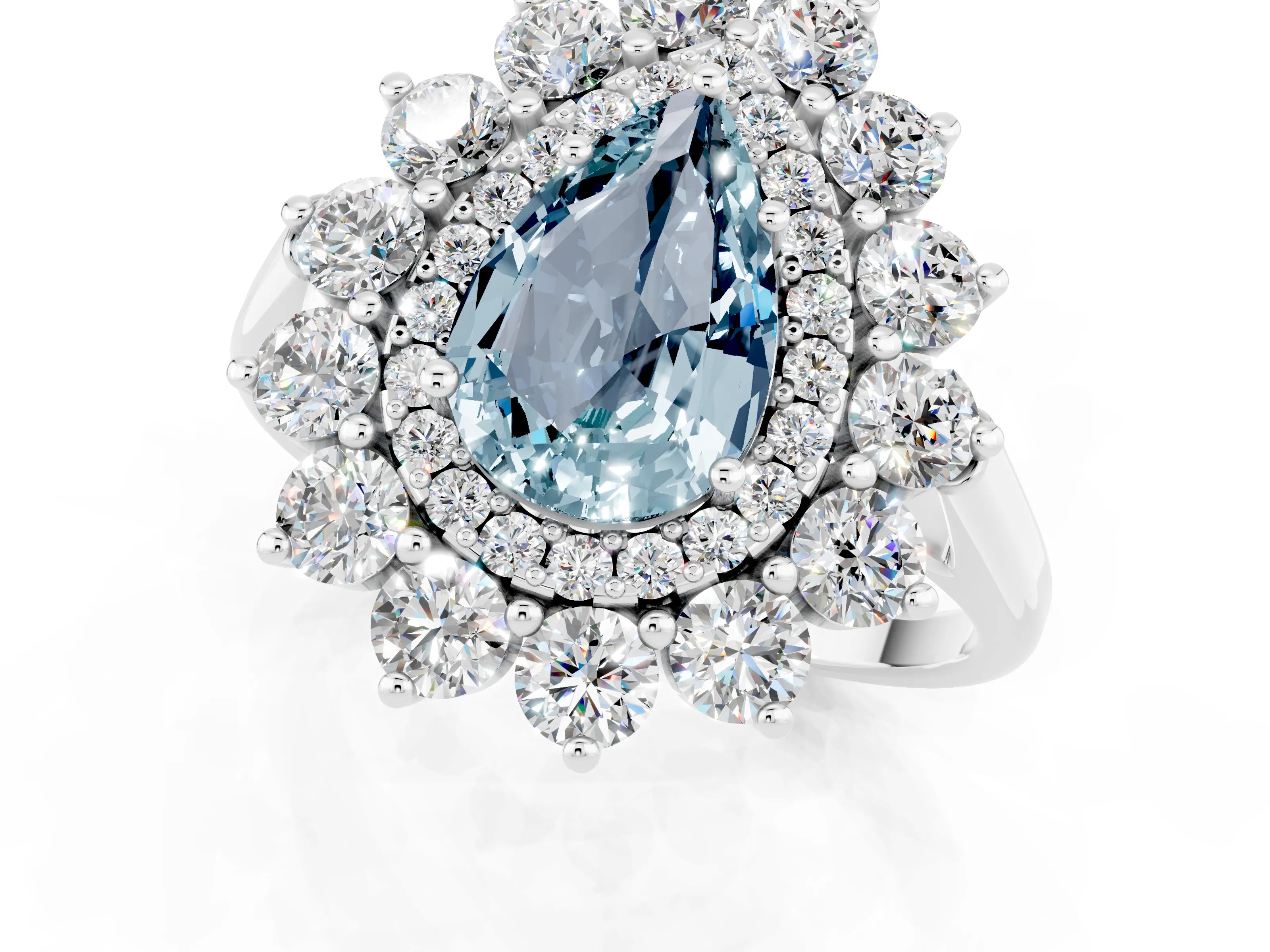 White gold Pear Cut Halo Cluster Diamond Ring with Pave Band and Four-Prong Setting_34