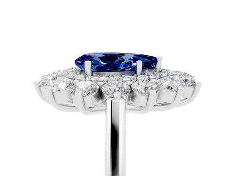 White gold Pear Cut Halo Cluster Diamond Ring with Pave Band and Four-Prong Setting_35