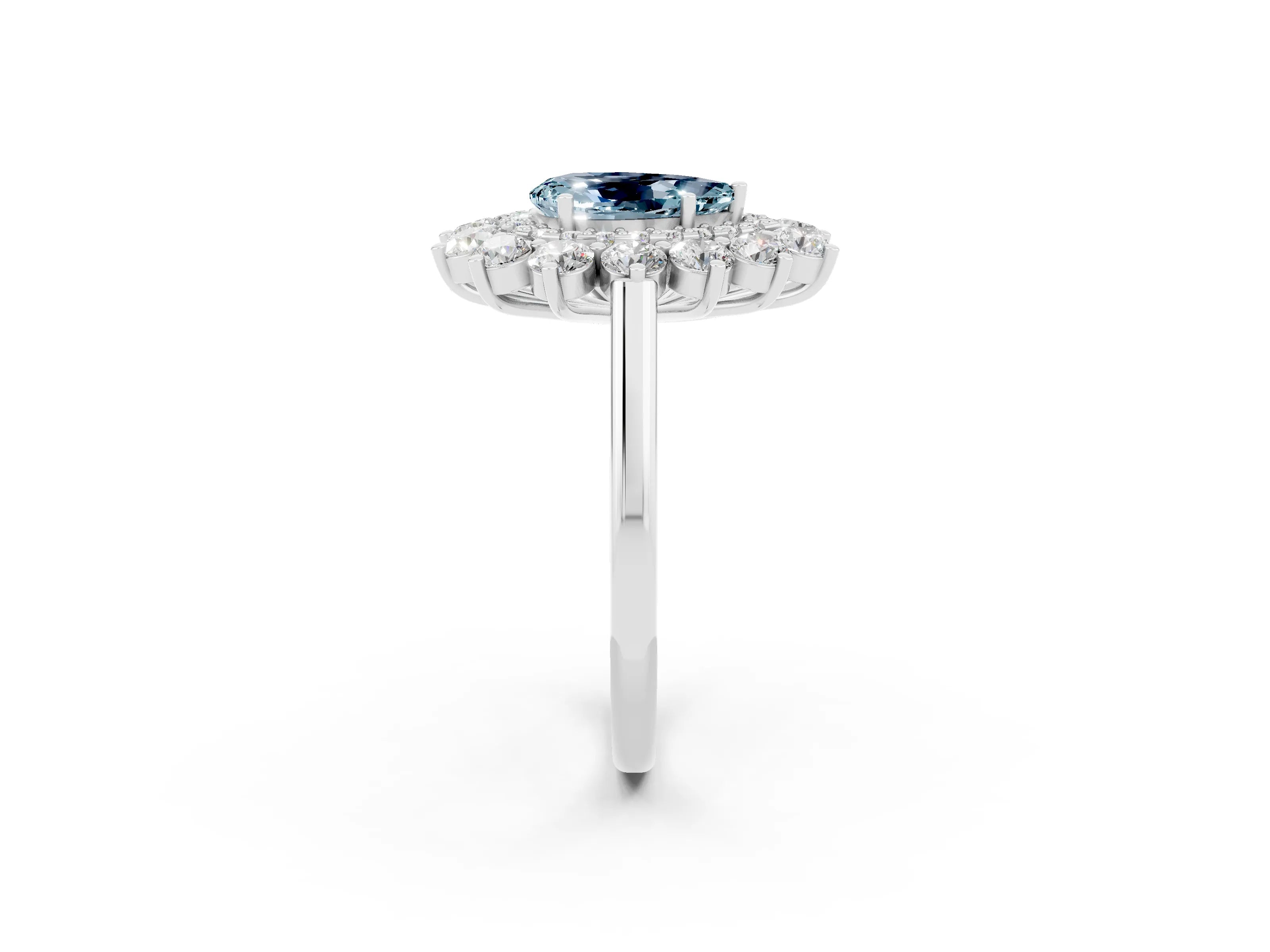 White gold Pear Cut Halo Cluster Diamond Ring with Pave Band and Four-Prong Setting_38