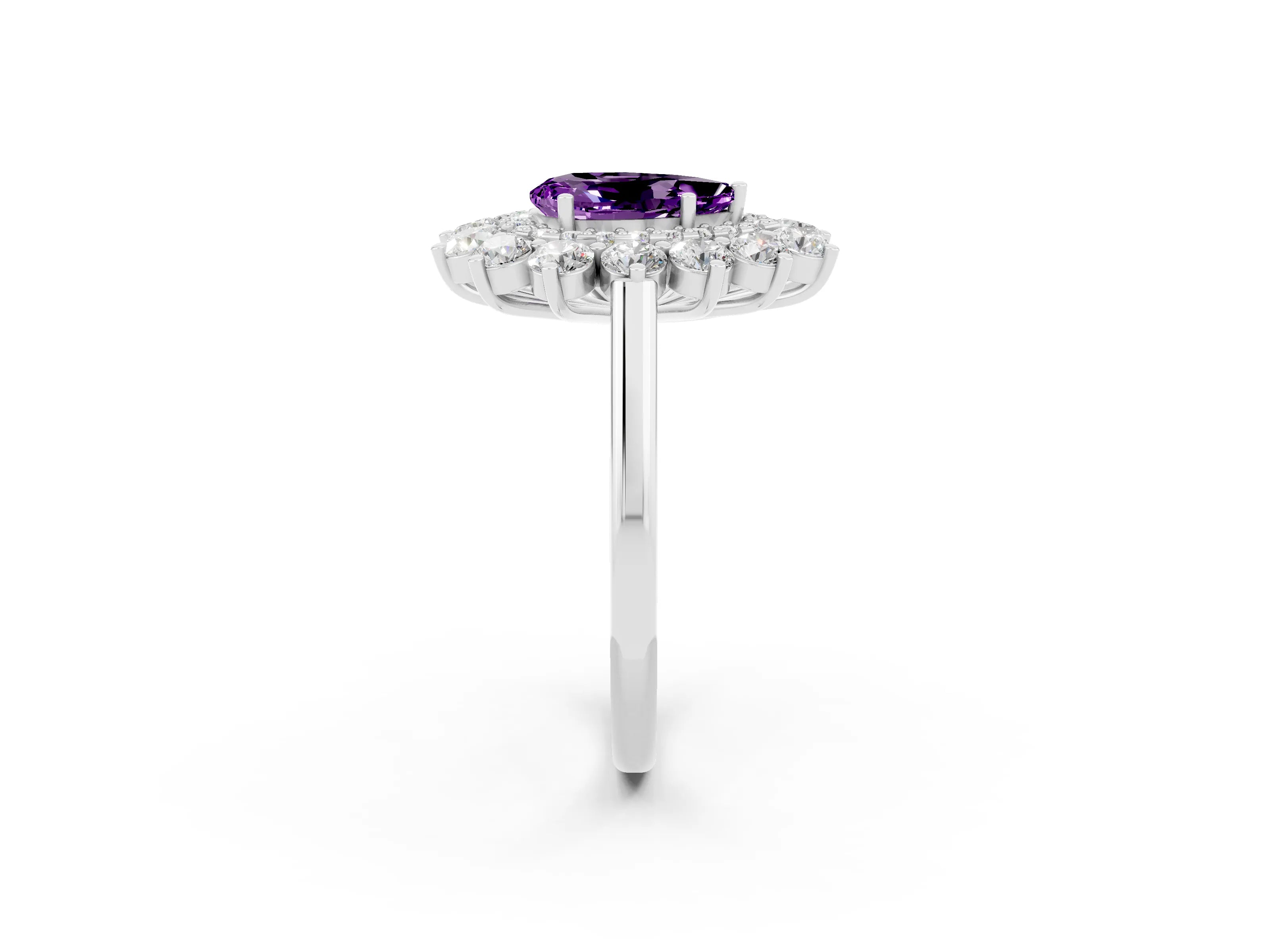 White gold Pear Cut Halo Cluster Diamond Ring with Pave Band and Four-Prong Setting_38