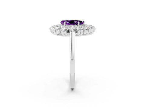 White gold Pear Cut Halo Cluster Diamond Ring with Pave Band and Four-Prong Setting_38