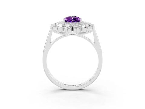 White gold Pear Cut Halo Cluster Diamond Ring with Pave Band and Four-Prong Setting_39