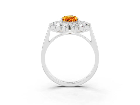 White gold Pear Cut Halo Cluster Diamond Ring with Pave Band and Four-Prong Setting_3