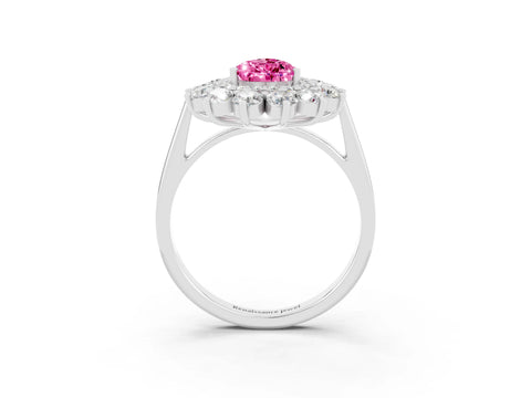 White gold Pear Cut Halo Cluster Diamond Ring with Pave Band and Four-Prong Setting_3