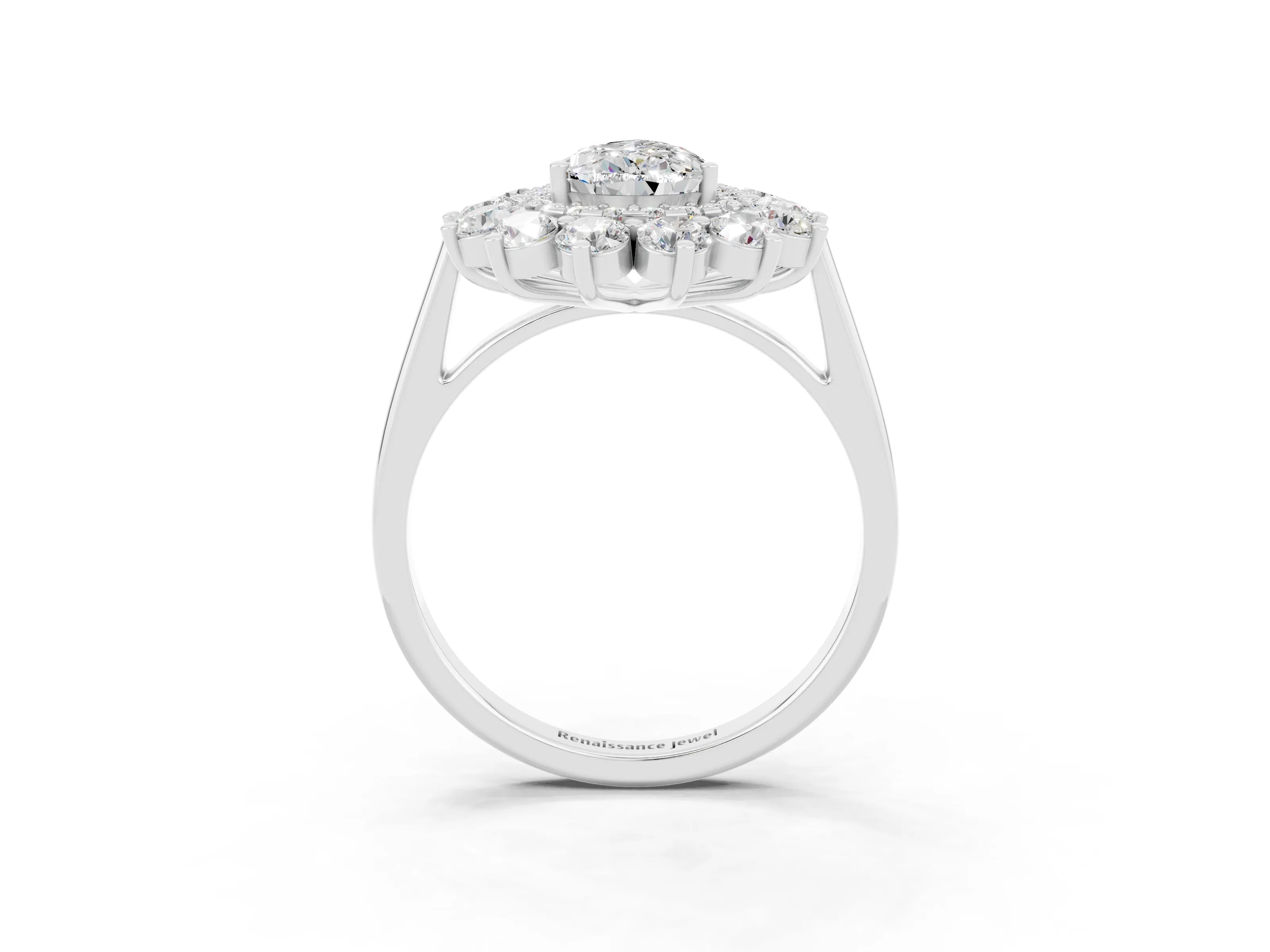 White gold Pear Cut Halo Cluster Diamond Ring with Pave Band and Four-Prong Setting_3
