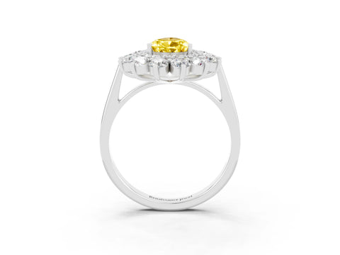 White gold Pear Cut Halo Cluster Diamond Ring with Pave Band and Four-Prong Setting_3