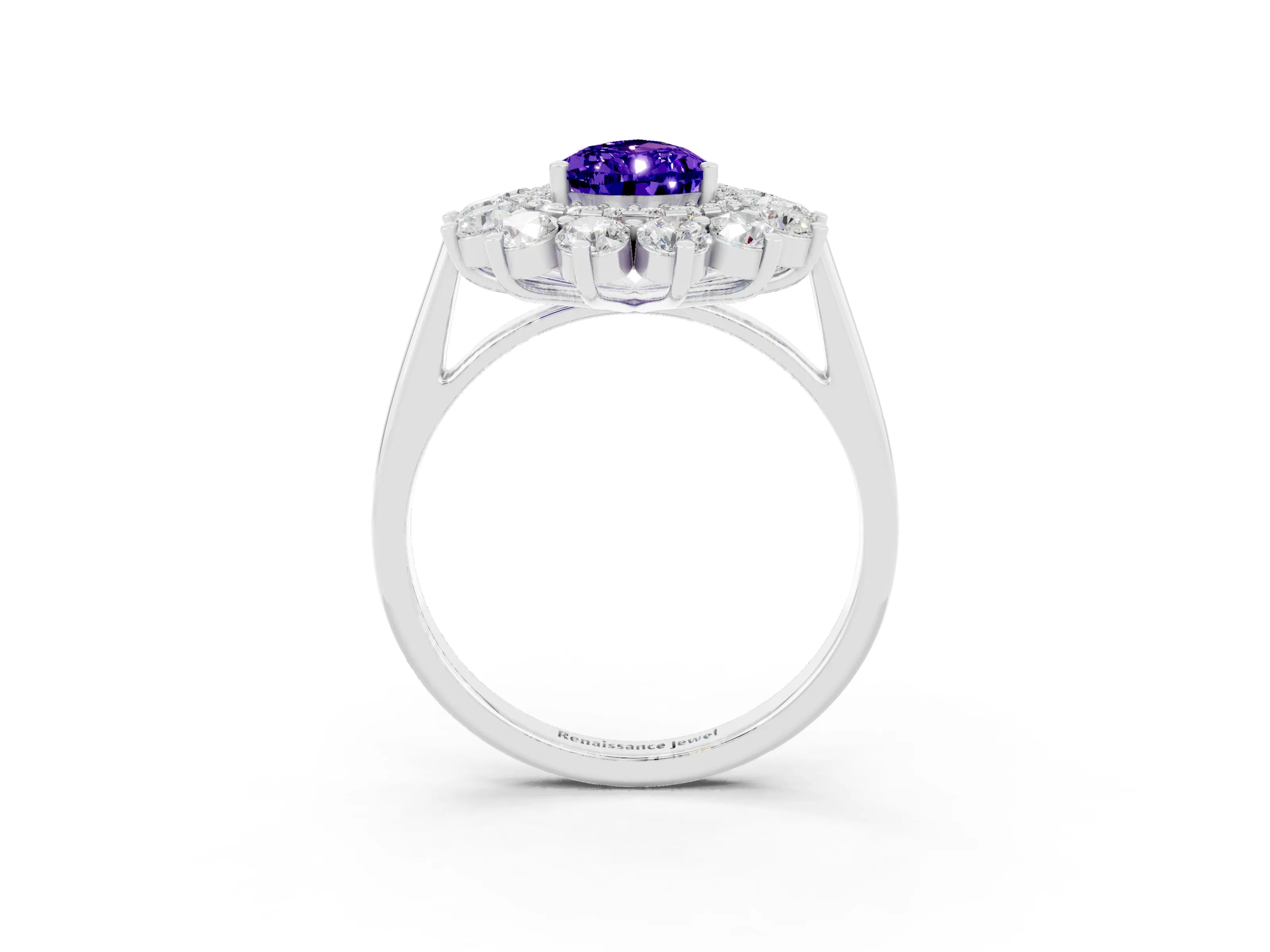 White gold Pear Cut Halo Cluster Diamond Ring with Pave Band and Four-Prong Setting_3