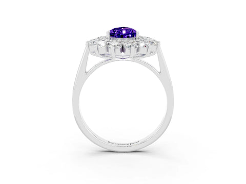 White gold Pear Cut Halo Cluster Diamond Ring with Pave Band and Four-Prong Setting_3