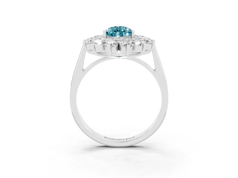 White gold Pear Cut Halo Cluster Diamond Ring with Pave Band and Four-Prong Setting_3
