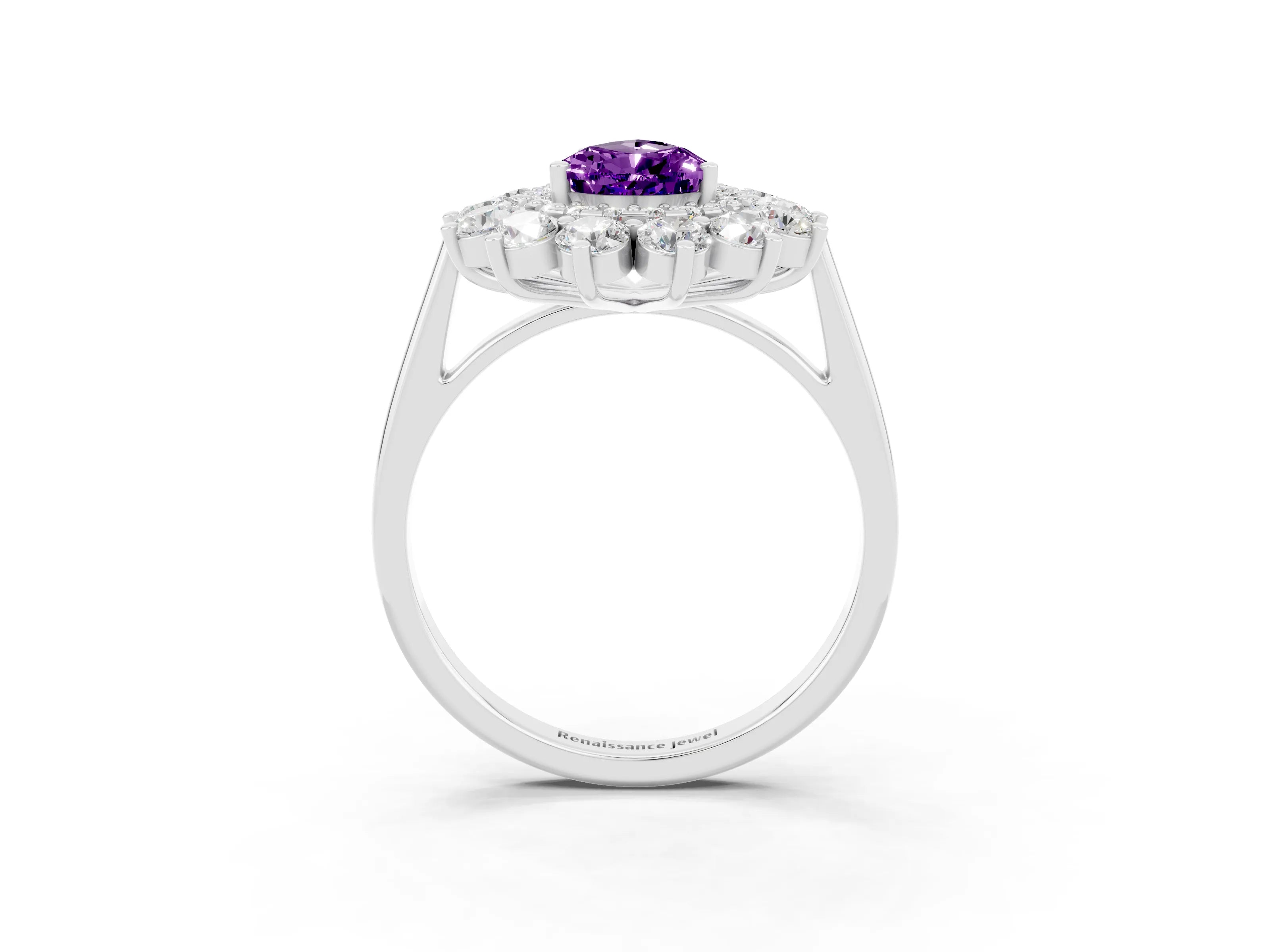 White gold Pear Cut Halo Cluster Diamond Ring with Pave Band and Four-Prong Setting_3