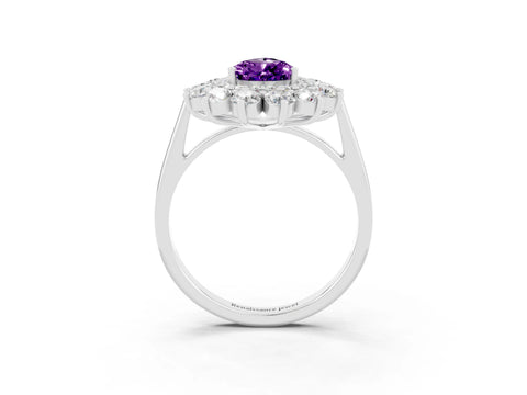 White gold Pear Cut Halo Cluster Diamond Ring with Pave Band and Four-Prong Setting_3