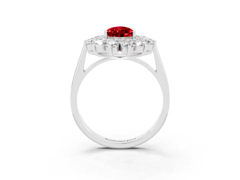 White gold Pear Cut Halo Cluster Diamond Ring with Pave Band and Four-Prong Setting_3