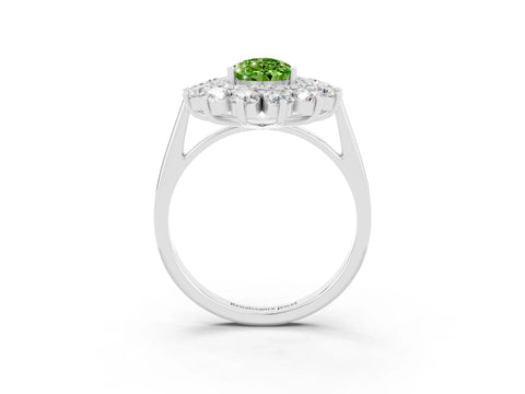 White gold Pear Cut Halo Cluster Diamond Ring with Pave Band and Four-Prong Setting_3