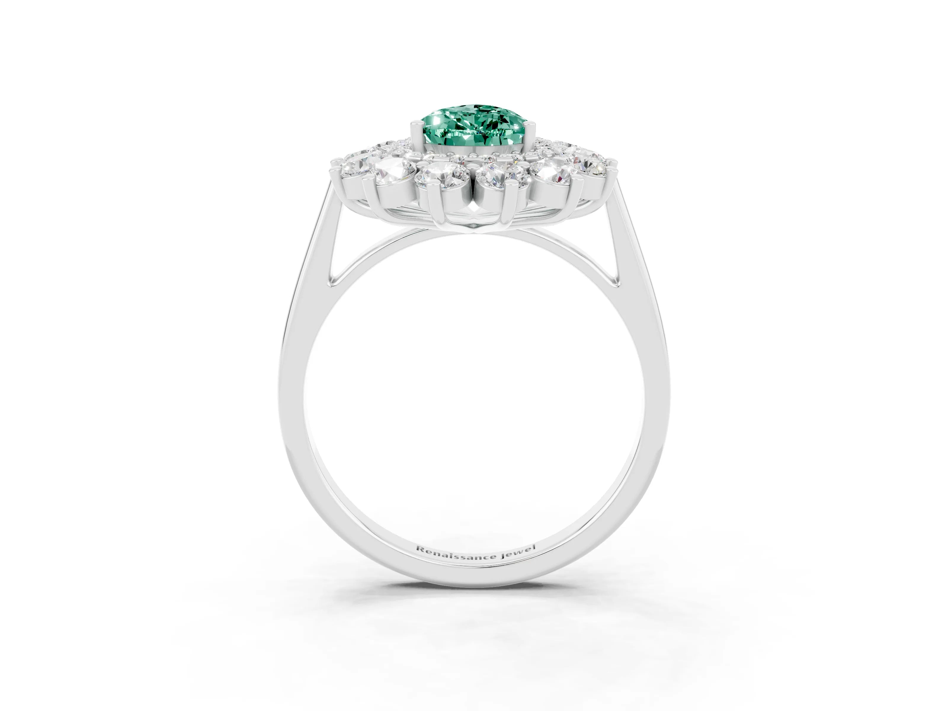White gold Pear Cut Halo Cluster Diamond Ring with Pave Band and Four-Prong Setting_3