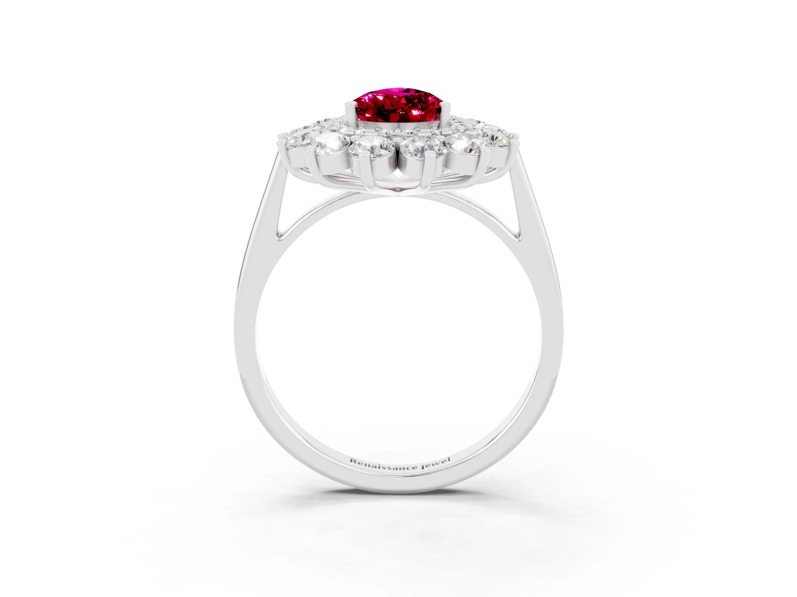 White gold Pear Cut Halo Cluster Diamond Ring with Pave Band and Four-Prong Setting_3