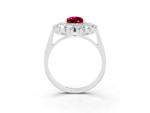 White gold Pear Cut Halo Cluster Diamond Ring with Pave Band and Four-Prong Setting_3
